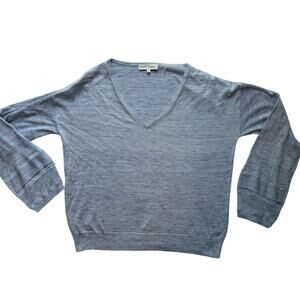 White + Warren V-neck Women’s Cotton Sweater Medium Blue Wrist Detail‎